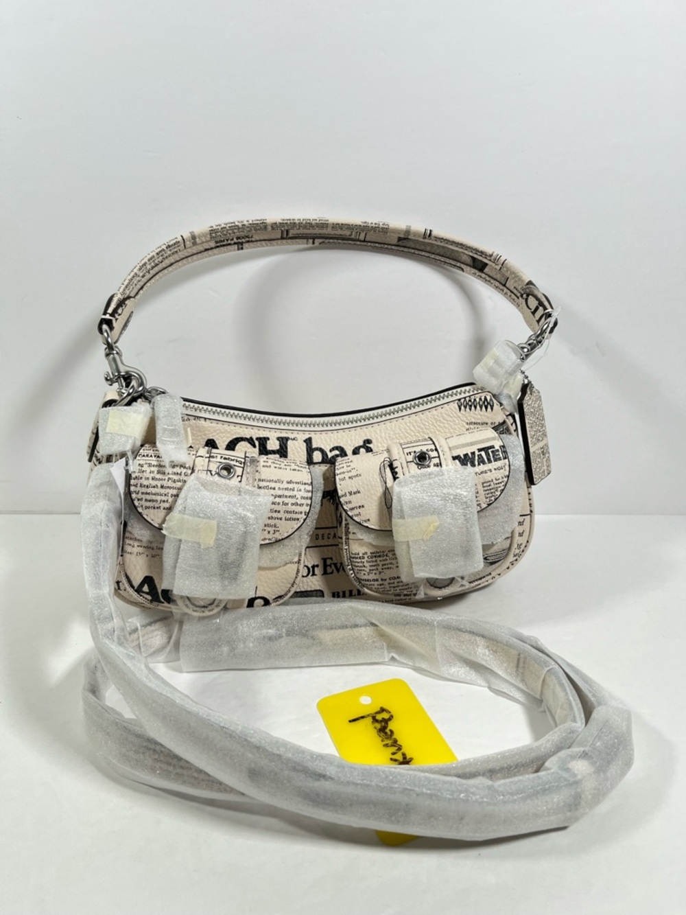 NWT Coach Ashton Shoulder Bag With Newspaper Print CDC12 Silver Chalk